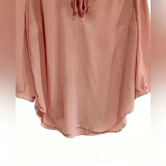 Torrid Pink Tie Neck Flowy Sheer Long Sleeve Blouse - Picture 5 of 7